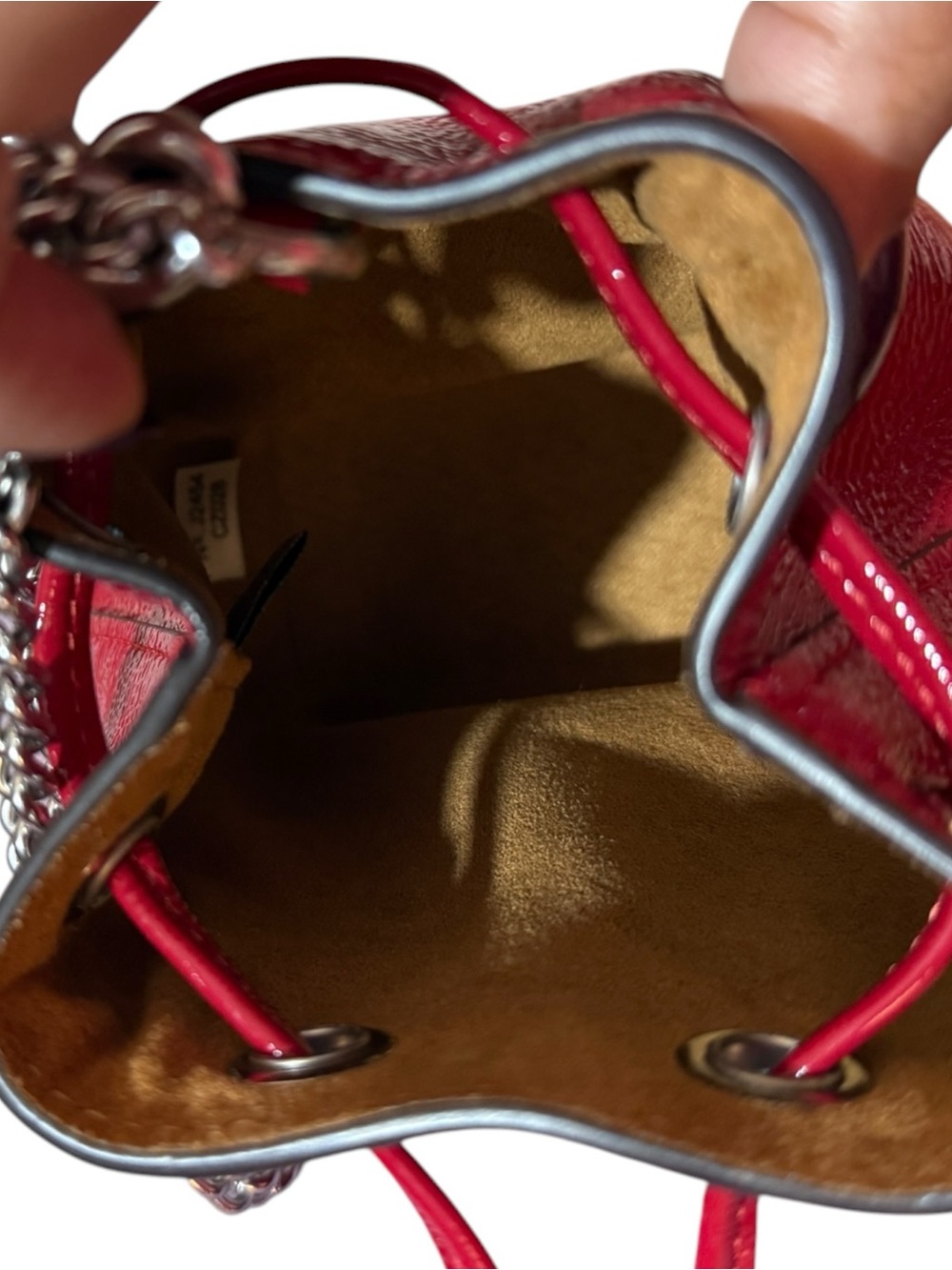 Coach Drawstring Wristlet Pouch Bag in Red Patent Leather with Silver, CZ028 - Picture 11 of 15